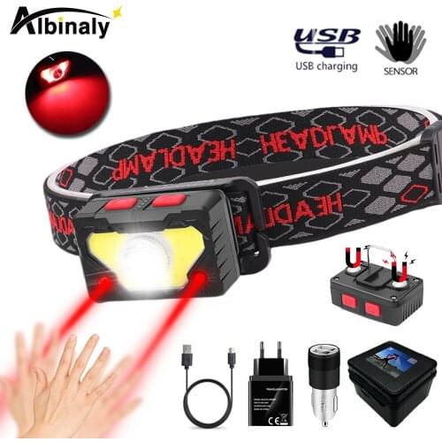 Mini LED Headlamp IR Sensor Powerful COB Headlight with Magnet Work Lights USB Rechargeable Fishing Lantern Waterproof Torch