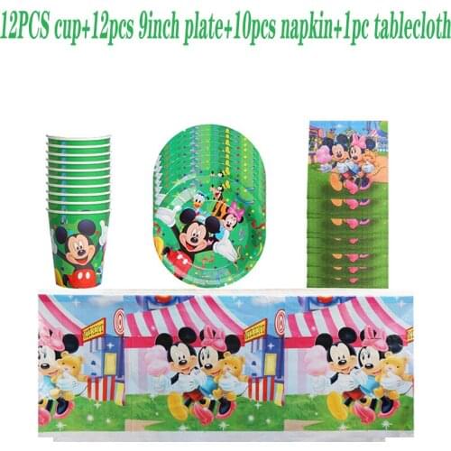 Disney Cartoon Mickey Mouse Disposable Green Environmental Protection Cutlery Set Paper Cup Plate Childrens Holiday Party Decor
