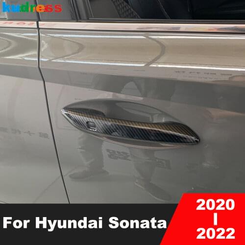 For Hyundai Sonata 2020 2021 Carbon Fiber Car Door Handle Cover Trim Frame Sticker Bezel Styling Exterior Auto Accessories