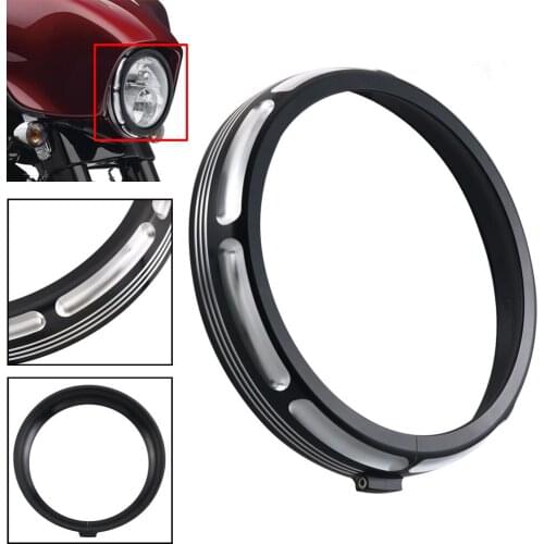 Motorcycle 7" Burst Headlight Trim Ring Headlamp Bezel Visor Cover Aluminum For Harley Touring Street Glide Road King 96