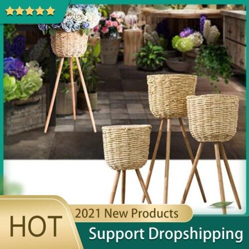 Floor Vase Plant Stand Wickerwork Flower Pot Holder Display Pot Rack Rattan Stand for Flower Basket Straw Crafts Rustic Decor