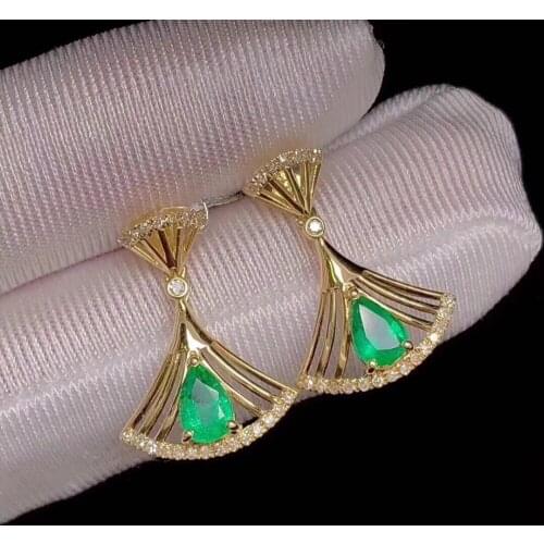 Natural emerald earring Free shipping Real original emerald 925 sterling silver Gem 4*6mm 2pcs