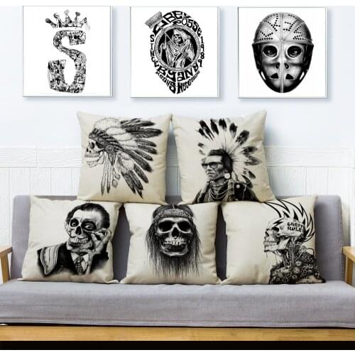 Hand Painted Horror Skull Cartoon Cushion Cover for Sofa Car Home Linen Decor Pillow Cases 45x45cm Cushions Covers