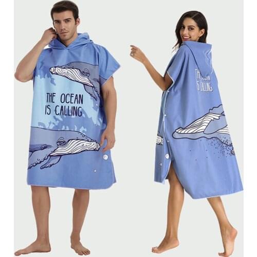 Wearable Portable Thin Bath Towel, Printing Robe,Sport Towel Outdoor Water absorption Adult Hooded Beach Towel Surfing Cloak
