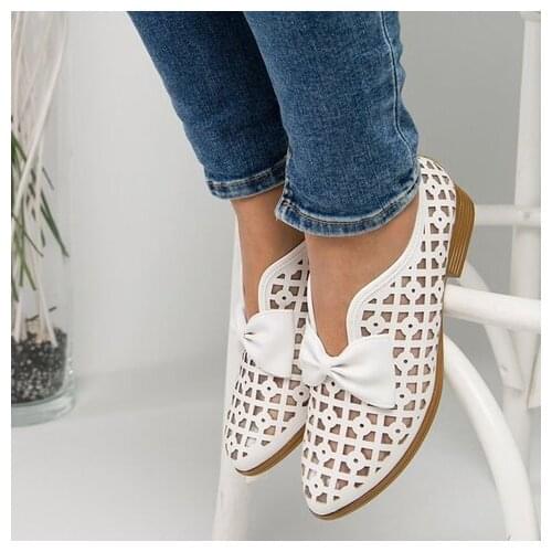 New Fashion Bowtie Pointed Toe Women Flats Platform Slip On Loafers Leather Shoes