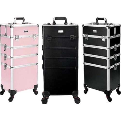 Professional Cosmetic Case Large Capacity Rolling Wheels Makeup Suitcase Foldable Beauty Beauty Nail Manicure Trolley Toolbox