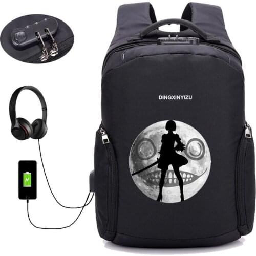 Anti thief USB charging backpack anime NieR:Automata backpack Women men Laptop bag Travel waterproof school book backpack