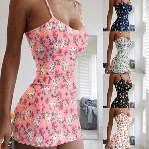 Sexy Sleeveless Dress Floral Printed Slim Women Dress for Beach Mini Dress Casual Flower Print Party Dress Maxi Dress Summer