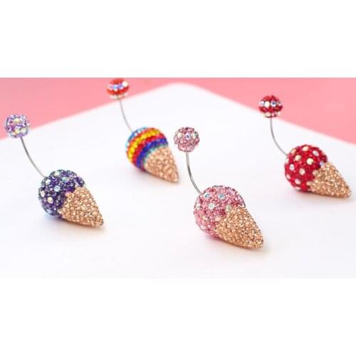 1pc stainless steel Crystal Ice Cream Cute drop earrings for women girl Sexy Piercing Ear Piercings Navel Earring Body Jewelry