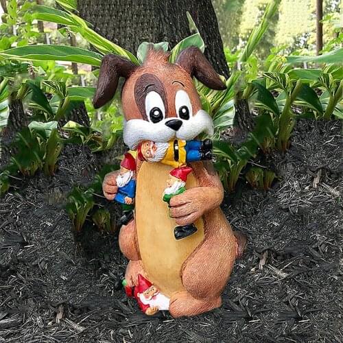 Dog Eat Gnome Sculpture Resin Garden Home Outdoor Landscape Crafts Dwarf Statue Figurines Decorative Art Garden Miniature 2021