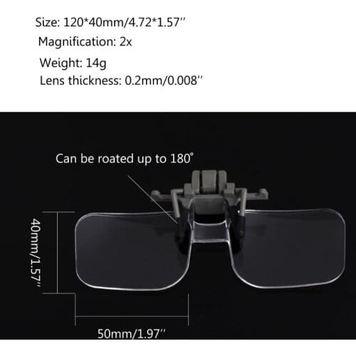 Light-weight Glasses Style Magnifier 2x Pmma Acrilic Magnifying Glass with Clip Loupe for Needlework Crafts and Map Reading