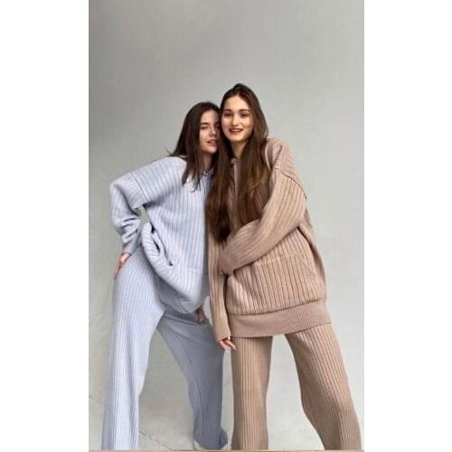 Oversize Pullover Sweater Tracksuit Tow Pieces Knitted Set Loose Fit Fall And Winter New Premium Quality Women Fashion