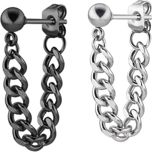 1 Pair Titanium Steel Gentleman Personality Hipster Drop Earring Korean Female Chain Tassel Dangle Earrings For Men