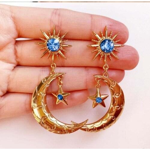 Bohemian Sun Star Moon Drop Earrings for Women Cubic Zircon Dance Party Female Delicate Earring Statement Jewelry Wholesale
