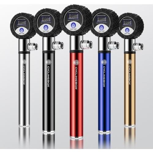 Cycling Pump Mini High Pressure Inflator LCD Digital Tire Pressure Dial Pump American French Adapter Bicycle Portable Ball Pump