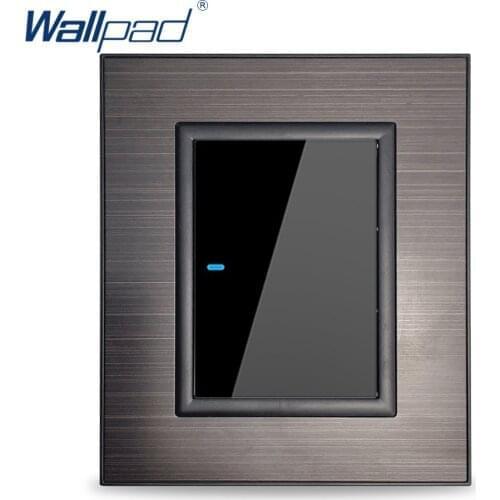 Wallpad 1 Gang 2 Way Wall Light Switch With LED indicator Black Stainless Steel Panel Flat Acrylic One-side Click Button