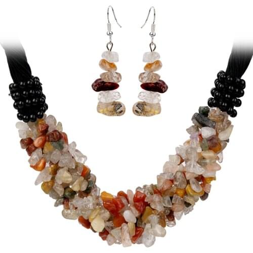 YACQ Quartz Charm Choker Collar Necklace 7 Layer 925 Sterling Silver Dangle Earrings Sets Jewelry gift For Women Teen Girls 20"