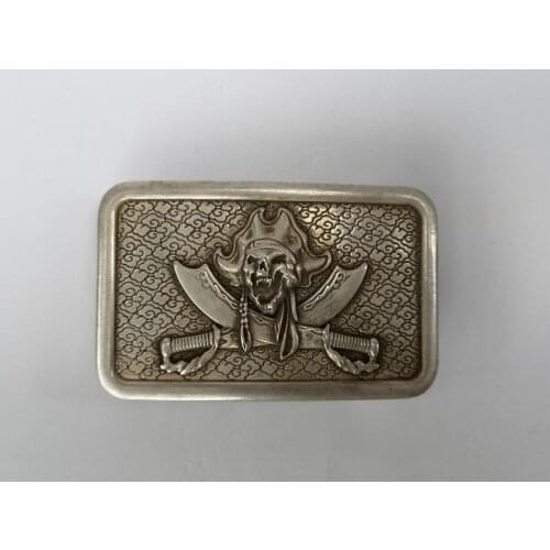 YIZHU CULTUER ART Collection Old Chinese Tibet Silver Carving Skull Belt Fastener Decoration Gift