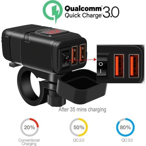 VR robot Motorcycle QC 3.0 Quick Charge Dual USB Charger with ON/OFF Switch Voltage Display Motorcycle Charger for Phone GPS