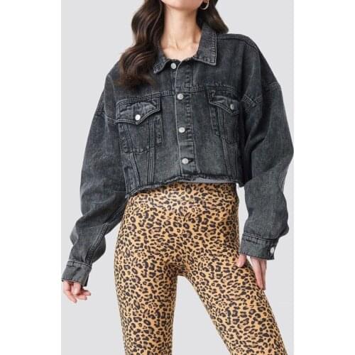 Women Short Crop Jean Jackets Coats Vintage Solid Snow Washed Cotton Denim Jacket Women Loose Casual Cropped Bomber Jeans Jacket