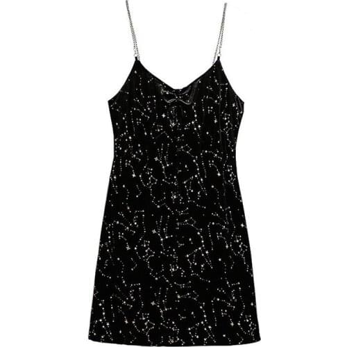 2020 oversize sexy V-neck camisole dress women shining stars pattern chain strap dress female Plus size XL-6XL bottom dress G845