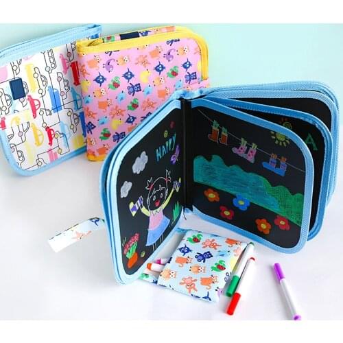 1 Set Portable Soft Chalk Drawing Board Baby DIY Erasable Drawing Book Coloring Book with Water Chalk Kid Painting Blackboard