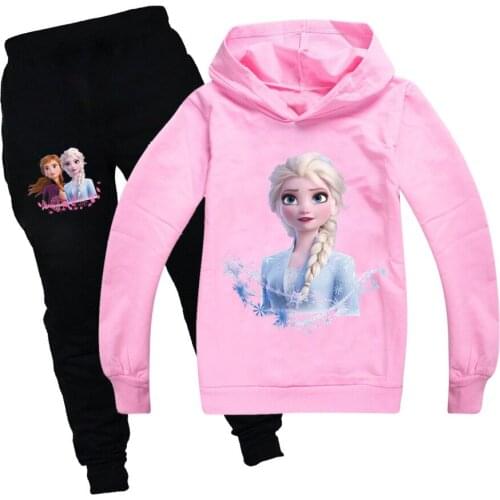 Disney Frozen Princess Elsa Baby Girls Cartoon Clothes Long Sleeve Hoodie Sweatshirt Tops + Pant 2 Pcs Baby Autumn Outfit Set