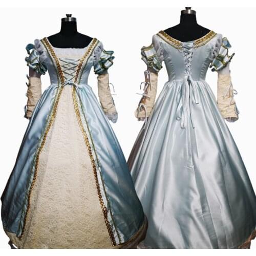 2020 New blue Vintage costumes 18th Duchess Retro medieval Renaissance Reenactment Theatre Civil war Victorian dress D-654