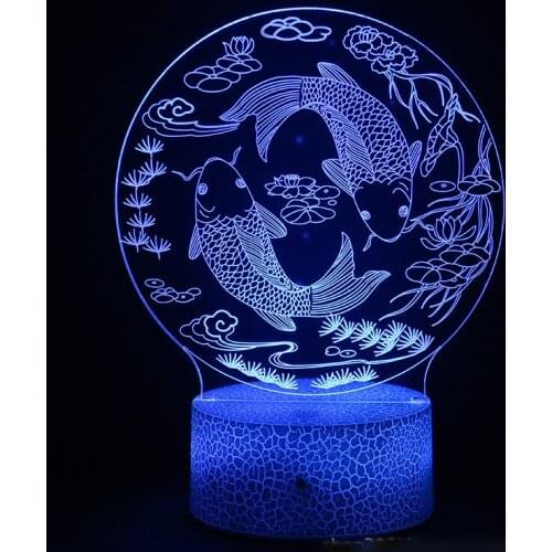 Novelty Table Lamp 3D Illusion Fish Lamp Multicolor Touch Remote LED USB Nightlight Bedroom Decoration Lights Gifts Kids Toys