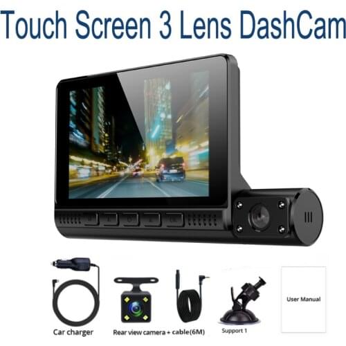 4" HD 1080P Video Recorder Camera 3 Lens Dash Cam G-sensor WDR Auto DashCam Touch Screen Car DVR Auto Accessories
