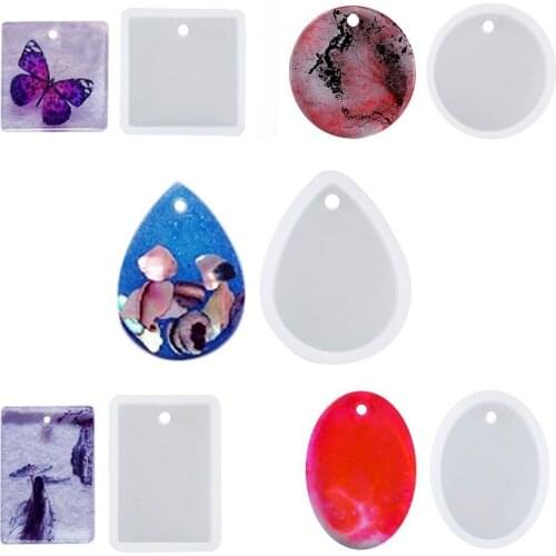 5Pcs DIY Crystal Epoxy Mold, Pendant Necklace Silicone Mold Mirror Square Ear Jewelry Mold DIY Resin Crafts Baking Mold