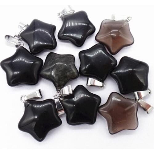 50Pcs 20x7mm Wholesale Natural Black Obsidian Pentagram Pendant Bead DIY Earrings Jewelry Accessories S630