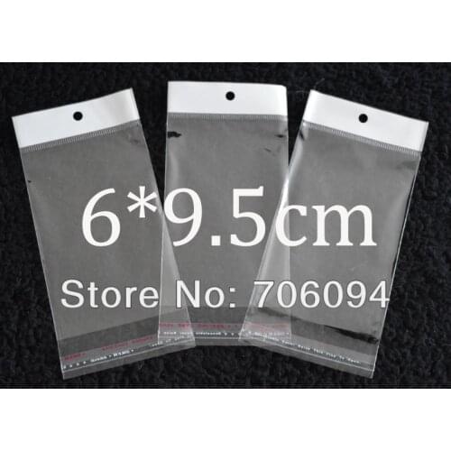 FreeShipping 6*9.5cm,1000pcs/lot Clear Self Adhesive Seal Poly Opp Plastic Bag With Header ,Hole Jewelry Earring Packing bag