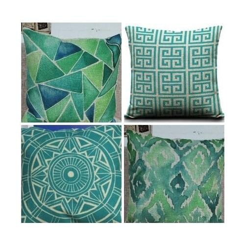 Turquoise Pillow Case Green Decorative Pillows Cover Vintage Geometric Cushion Cover Home Decor Linen Cotton Pillowcase For Sofa