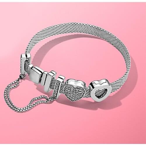 100% S925 Sterling Silver Hollow-out heart set watch band Pan bracelet elegant fashion high quality valentines day