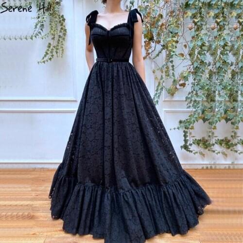 Black Lace Sashes A-Line Sexy Evening Dresses 2020 Sleeveless Simple Formal Gown Serene Hill BLA70510