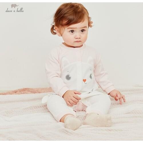 DBX16557 dave bella spring new born baby unisex fashion cartoon print jumpsuits infant toddler clothes children romper 1 piece