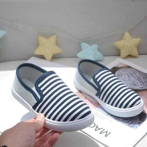 Stripe Kids Flats 2021 Autumn Soft Bottom Canvas Shoes Children Girls Boys Toddler Cloth Shoes For Infant Baby Size