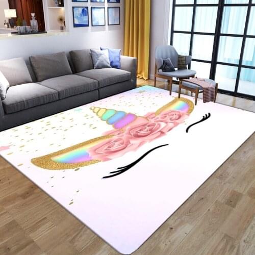 Unicorn Cartoon 3D Printed Area Rug Kids Bedroom Gamer Floor Mat Soft Flannel Memory Foam Girl Room Play Carpets for Living Room
