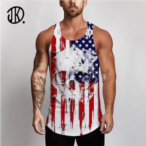 Fitness Casual Men Clothes 2021 Bodybuilding American Flag Tank Top Man Gym Vest Sleeveless T Shirt Sports Muscle Undershirt Tee