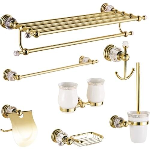 European Gold-plated Towel Rack Stainless Steel Bath Accessories Set Hardware Tissue Box Toilet Brush Holder Antique Decoration