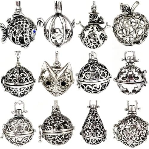 5pcs Cage Filigree Pendant Fish Snowman Apple Fox Flower Ball Diffuser Perfume Locket Pendants Handmade Jewelry