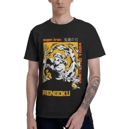 Kimetsu No Yaiba Tshirts Men Graphic Tee Tops Cotton T Shirts Short Sleeve Demon Slayer Kyojuro Rengoku T-shirt Gift Clothing