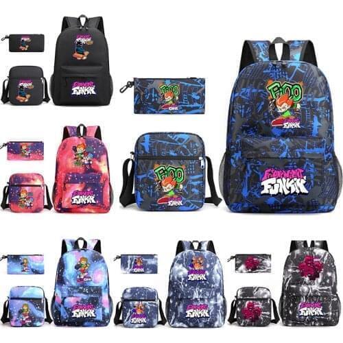 3Pcs Friday Night Funkin Cosplay Canvas children Kids Schoolbag Back To School Backpack Bookbag Usb Charging Travel Bag