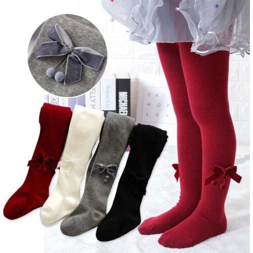 Autumn Winter Cute Baby Ballet Tights Girl Cotton Stocking Baby Children Kids Pantyhose Velour Bowknot Princess Siamese Trousers
