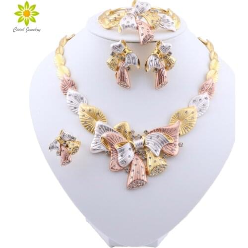 Fashion African Beads Jewelry Set Gold Color Nigeria Wedding Bridal Neckalce Earrings Set for Women Classic Crystal Accessories