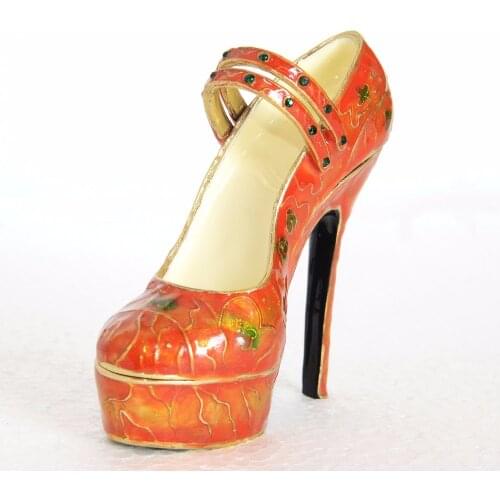 Fashion high heel shoe jewerly trinket box organizer ring storage birthday gift for her collectible gifts metal tabletop