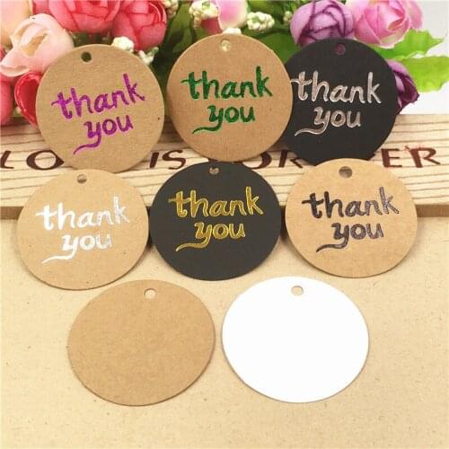 Diameter 4cm Round Tag Labels Printed With Colorful Thank You 100Pcs Tags and 50Pcs Tags With 50Pcs Hemp Strings Jewelry Box Tag