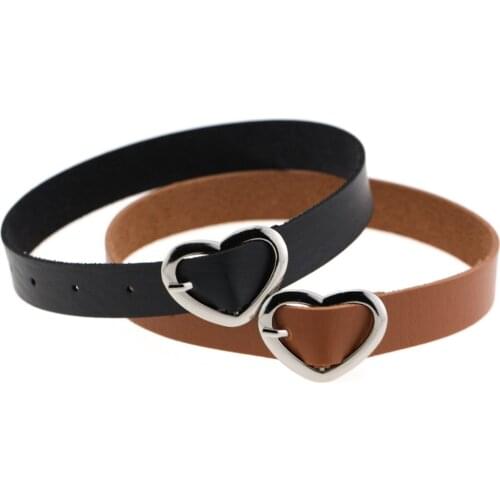 Hot Multicolor Black Red PU Leather Chain Pin Buckle Collar Colier Alloy Heart Pendant Choker Necklace Women Femme Jewelry