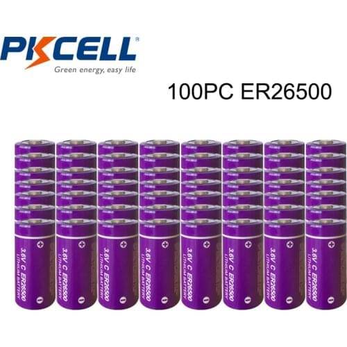 100Pcs/PKCELL High Power ER26500 C size Lithium Batteries 9000Mah 3.6V Li-SOCl2 Battery